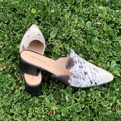 White/Black Horse Hair Mules Size 39W Low Heeled